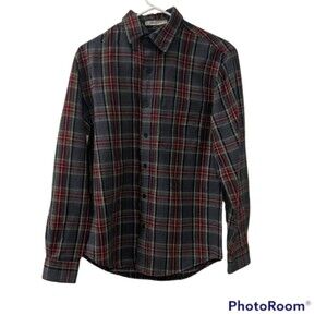 L.L. Bean Mens Grey Stewart Scotch Plaid Flannel Slightly Fittd LS Shirt Sz SM R